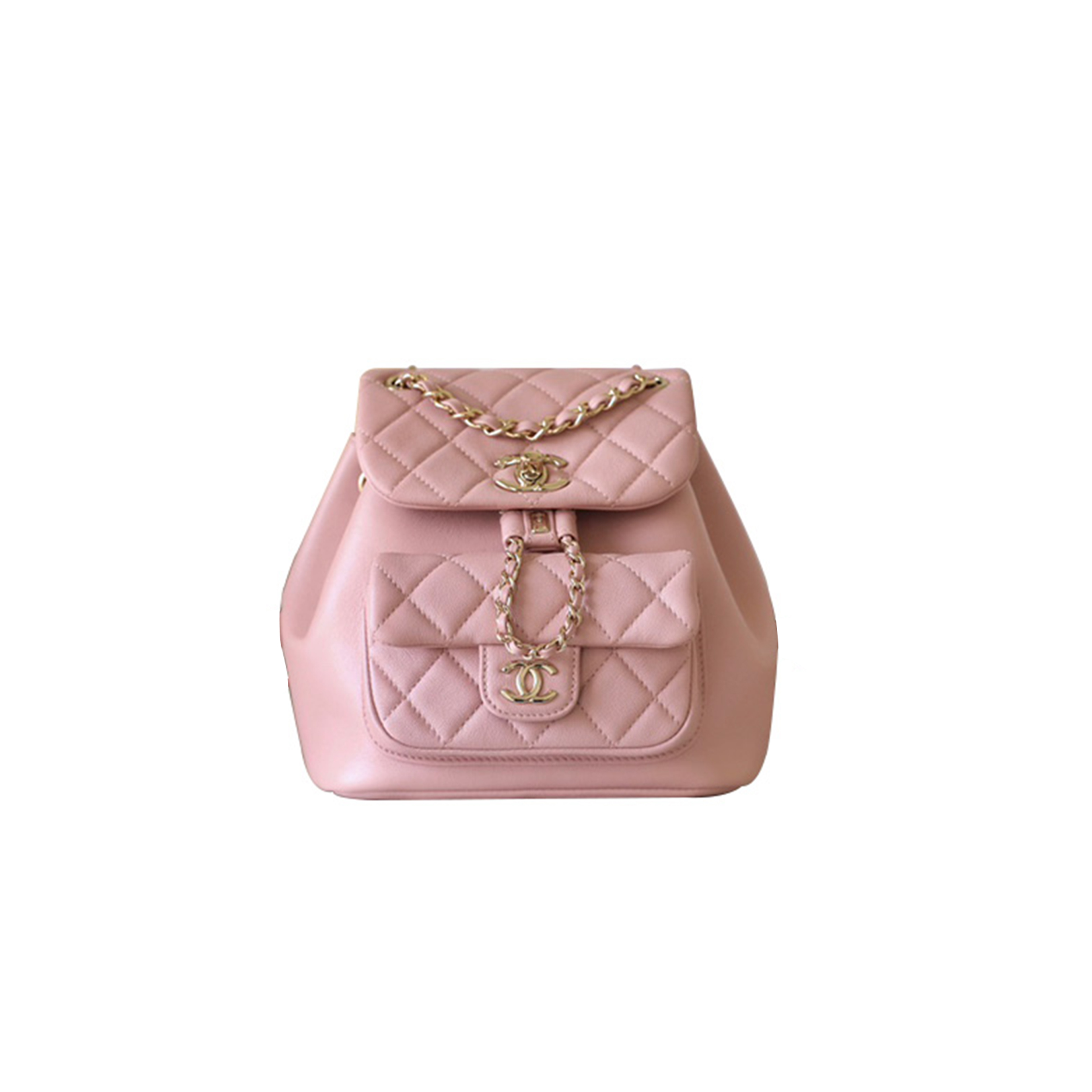 Ch*el master lambskin quilted small duma drawstring backpack light pink as2908 (18.5*18*12cm)